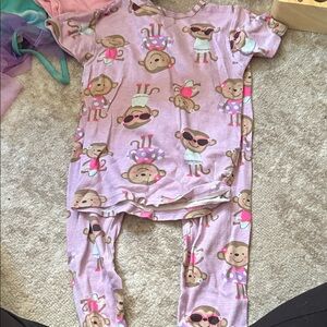 Girls' Pink Monkey Print Pajama Set